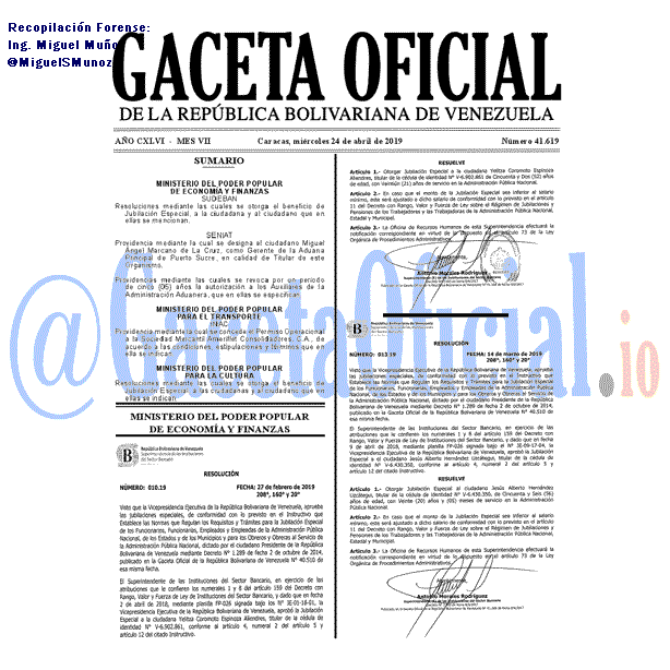 Gaceta Oficial 41619 del 24 Abril 2019