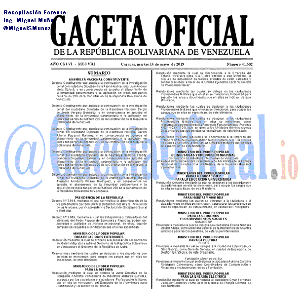Gaceta Oficial 41632 del 14 Mayo 2019