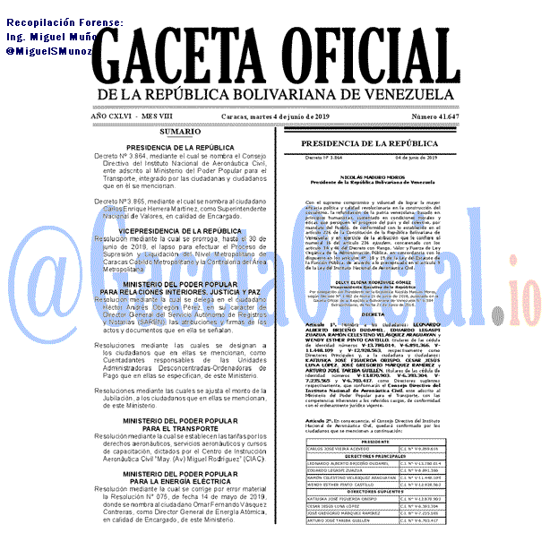 Gaceta Oficial 41647 del 4 Junio 2019 Gaceta Oficial 41647 del 4 Junio 2019