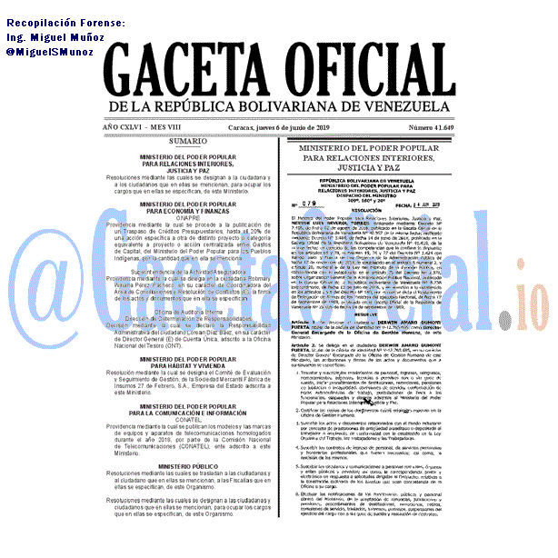 Gaceta Oficial 41649 del 6 Junio 2019