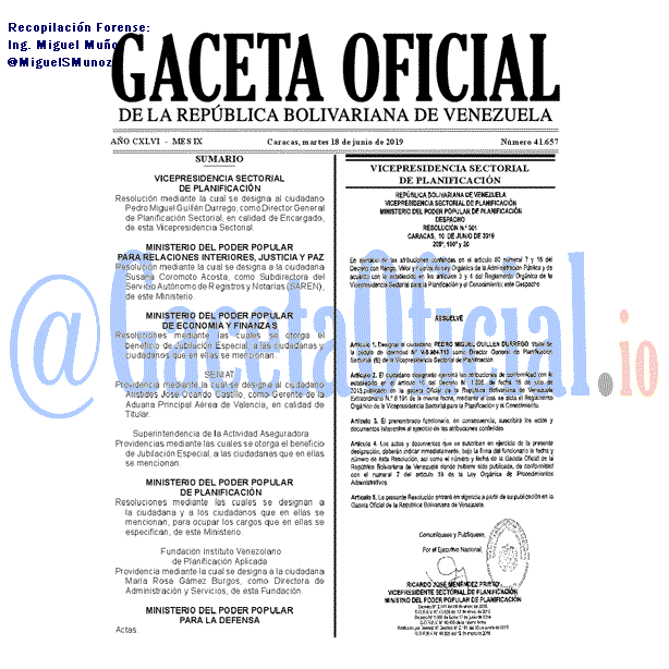 Gaceta Oficial 41657 del 18 Junio 2019