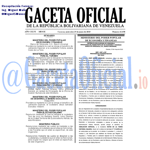 Gaceta Oficial 41658 del 19 Junio 2019 Gaceta Oficial 41658 del 19 Junio 2019