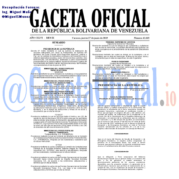 Gaceta Oficial 41663 del 27 Junio 2019