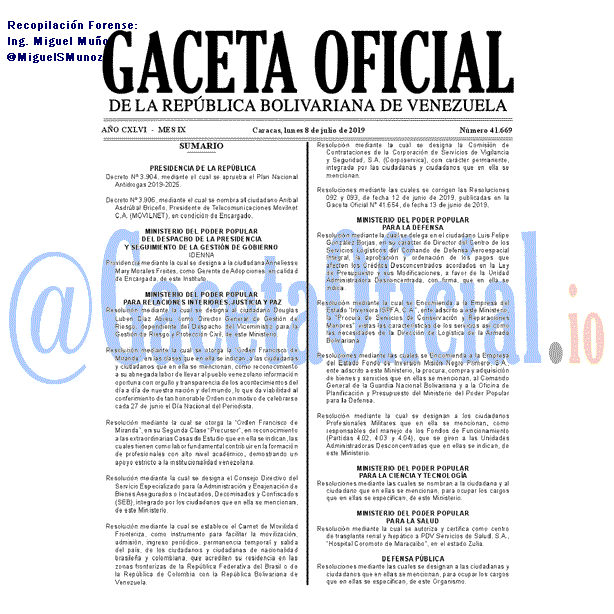 Gaceta Oficial 41669 del 8 Julio 2019 Gaceta Oficial 41669 del 8 Julio 2019