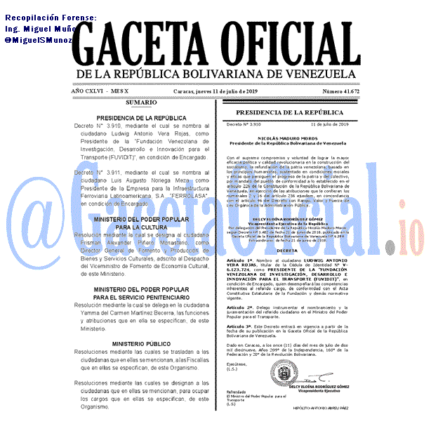 Gaceta Oficial 41672 del 11 Julio 2019 Gaceta Oficial 41672 del 11 Julio 2019