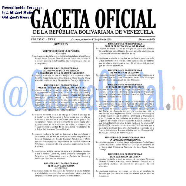 Gaceta Oficial 41676 del 17 Julio 2019