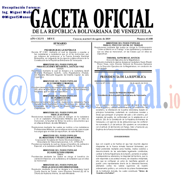 Gaceta Oficial 41688 del 6 agosto 2019