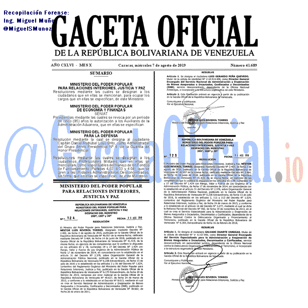 Gaceta Oficial 41689 del 7 agosto 2019