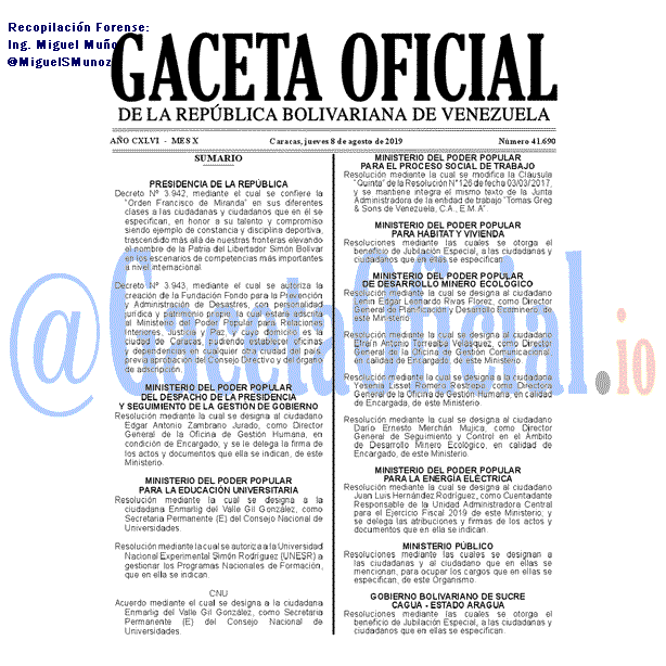 Gaceta Oficial 41690 del 8 agosto 2019