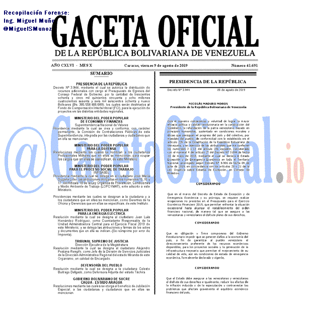 Gaceta Oficial 41691 del 9 agosto 2019 Gaceta Oficial 41691 del 9 agosto 2019