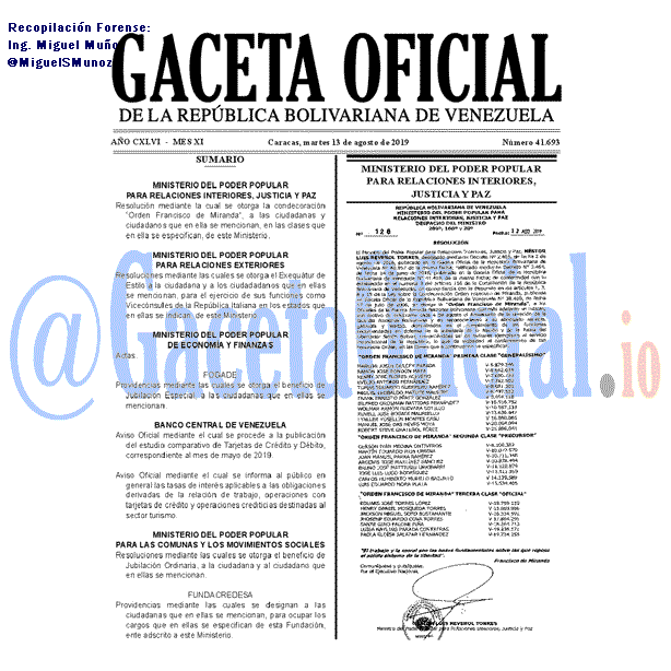 Gaceta Oficial 41693 del 13 agosto 2019 Gaceta Oficial 41693 del 13 agosto 2019