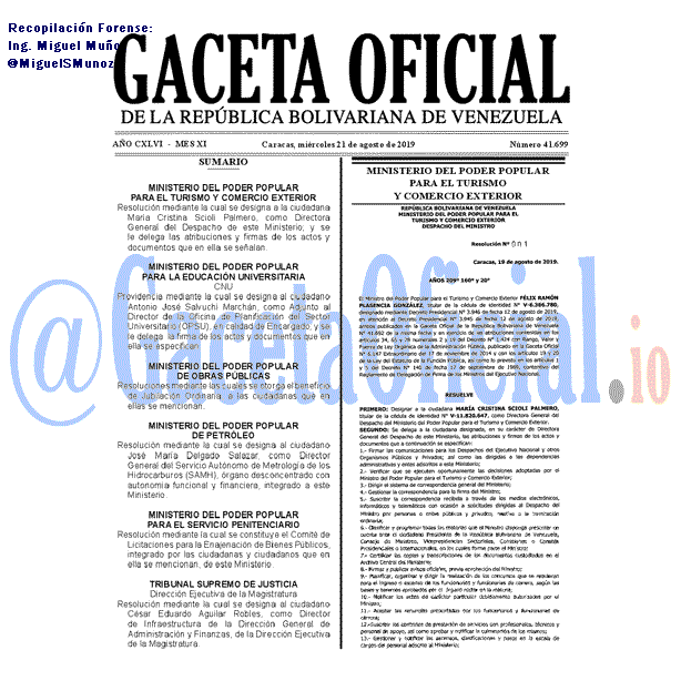 Gaceta Oficial 41699 del 21 agosto 2019