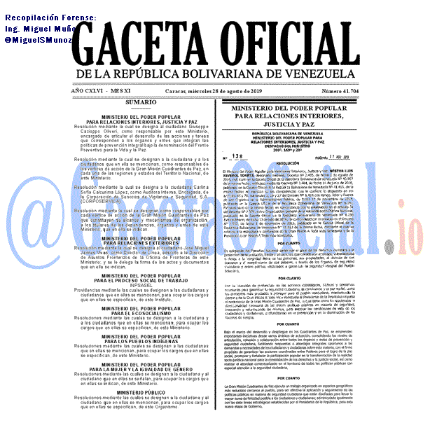 Gaceta Oficial 41704 del 28 agosto 2019