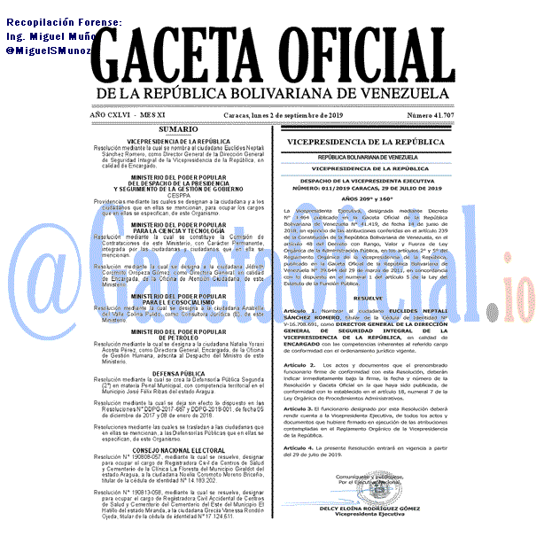 Gaceta Oficial 41707 del 2 septiembre 2019