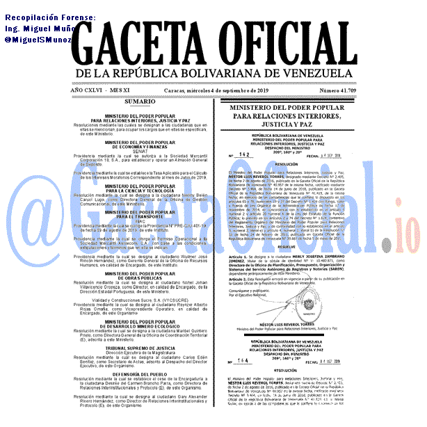 Gaceta Oficial 41709 del 4 septiembre 2019
