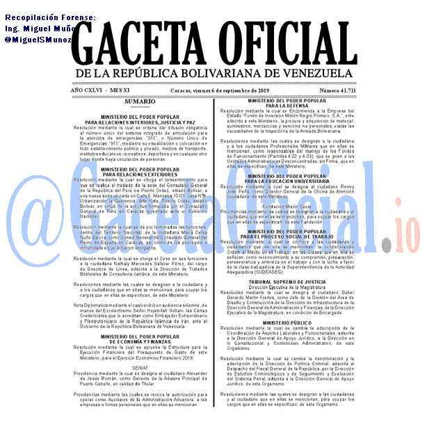 Gaceta Oficial 41711 del 6 septiembre 2019