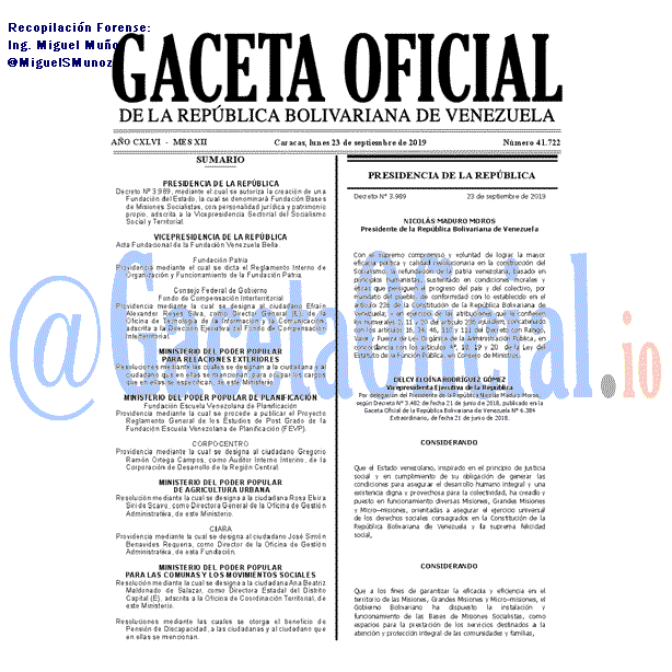 Gaceta Oficial 41722 del 23 septiembre 2019