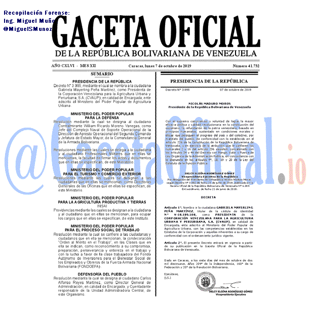 Gaceta Oficial 41732 del 7 octubre 2019