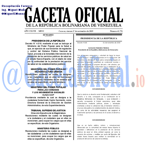 Gaceta Oficial 41751 del 1 Noviembre 2019 Gaceta Oficial 41751 del 1 noviembre 2019