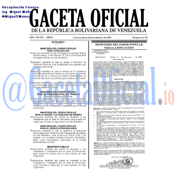 Gaceta Oficial 41752 del 4 Noviembre 2019 Gaceta Oficial 41752 del 4 noviembre 2019