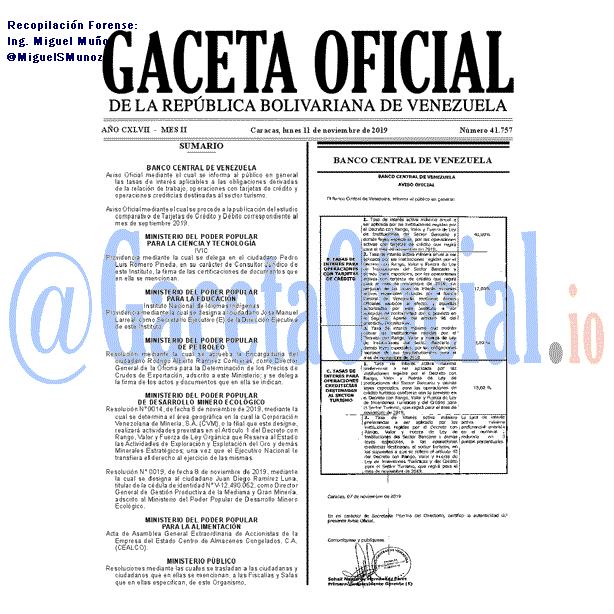 Gaceta Oficial 41757 del 11 Noviembre 2019 Gaceta Oficial 41757 del 11 noviembre 2019