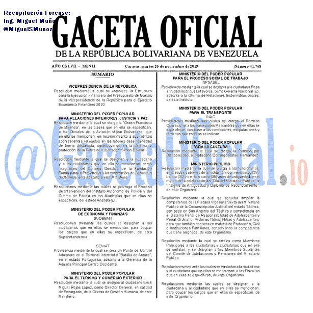 Gaceta Oficial 41768 del 26 Noviembre 2019 Gaceta Oficial 41768 del 26 noviembre 2019