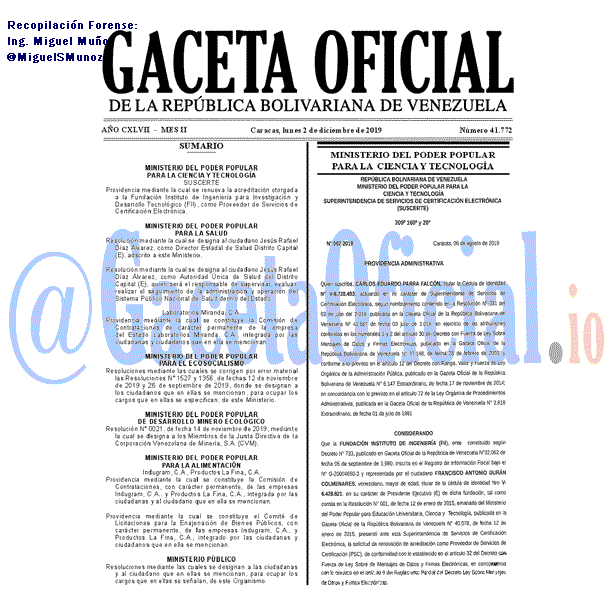 Gaceta Oficial 41772 del 2 Diciembre 2019