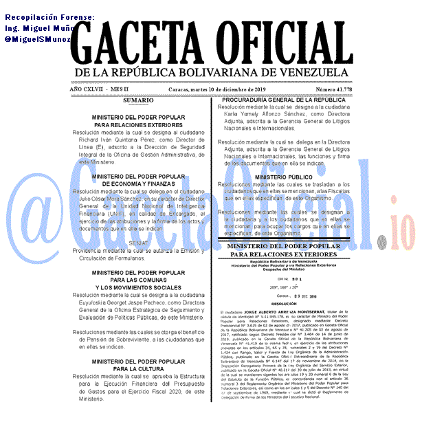 Gaceta Oficial 41778 del 10 Diciembre 2019 Gaceta Oficial 41778 del 10 Diciembre 2019