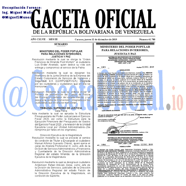 Gaceta Oficial 41780 del 12 Diciembre 2019