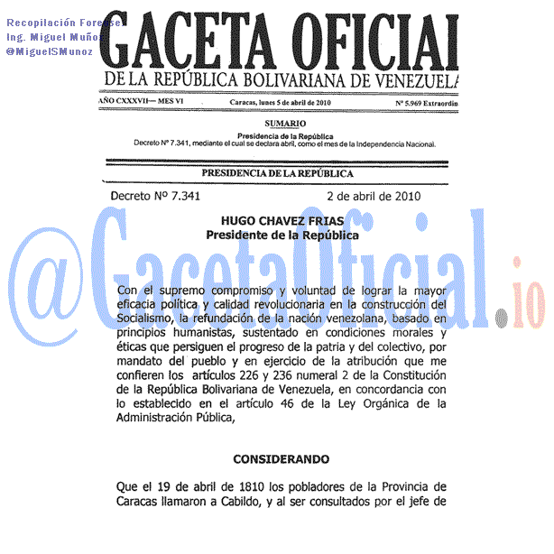 Gaceta Oficial 5969 del 5 Abril 2010