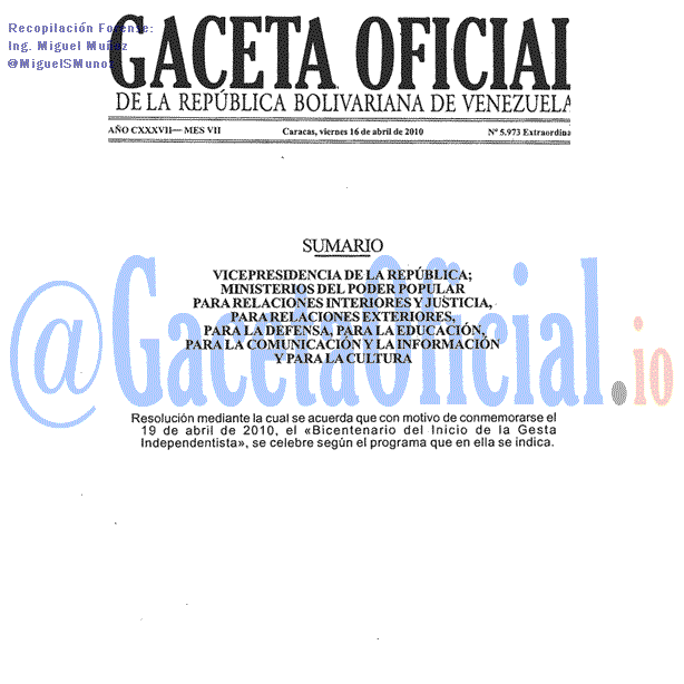 Gaceta Oficial 5973 del 16 Abril 2010