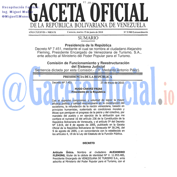 Gaceta Oficial 5980 del 15 Junio 2010