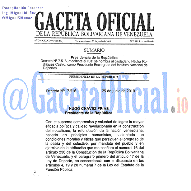 Gaceta Oficial 5981 del 25 Junio 2010