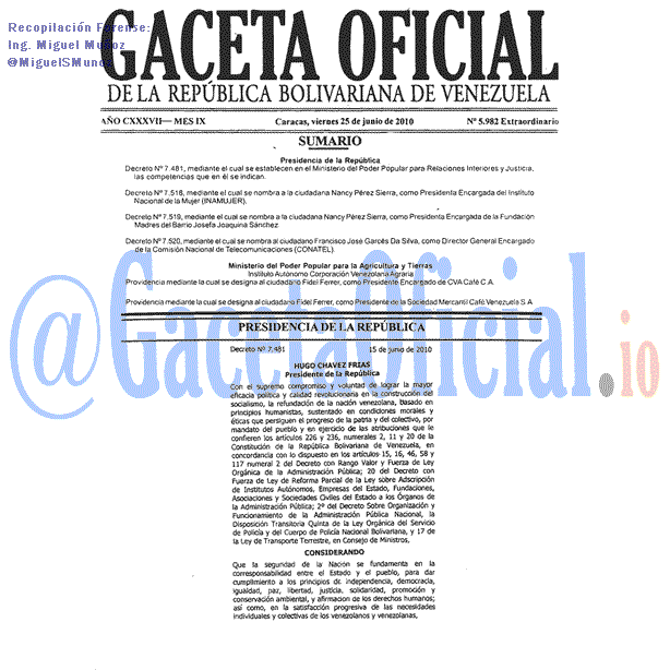 Gaceta Oficial 5982 del 25 Junio 2010
