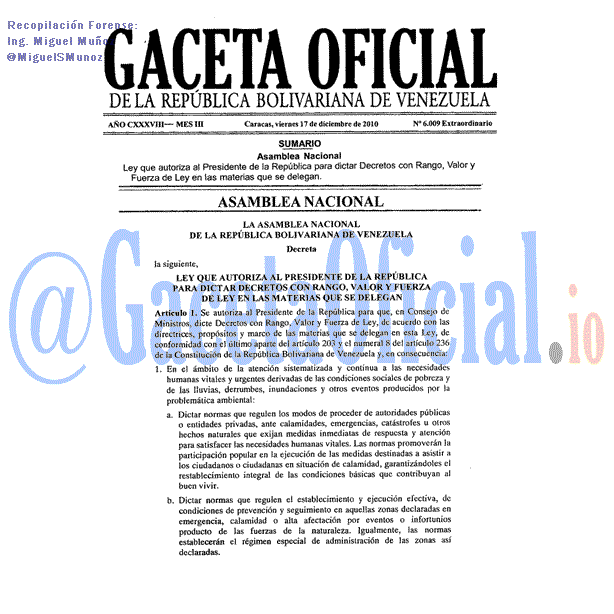 Gaceta Oficial 6009 del 17 Diciembre 2010