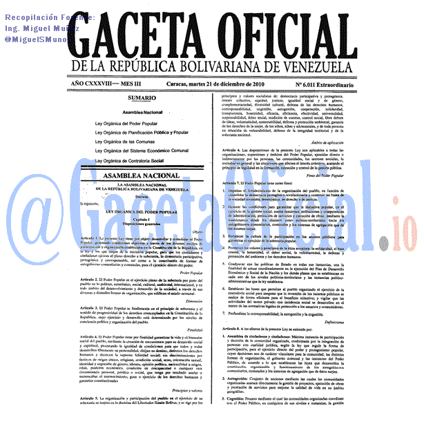 Gaceta Oficial 6011 del 21 Diciembre 2010