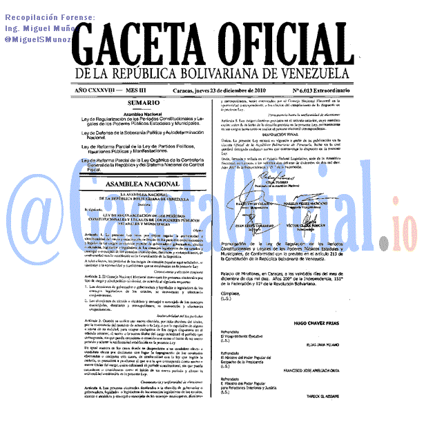 Gaceta Oficial 6013 del 23 Diciembre 2010