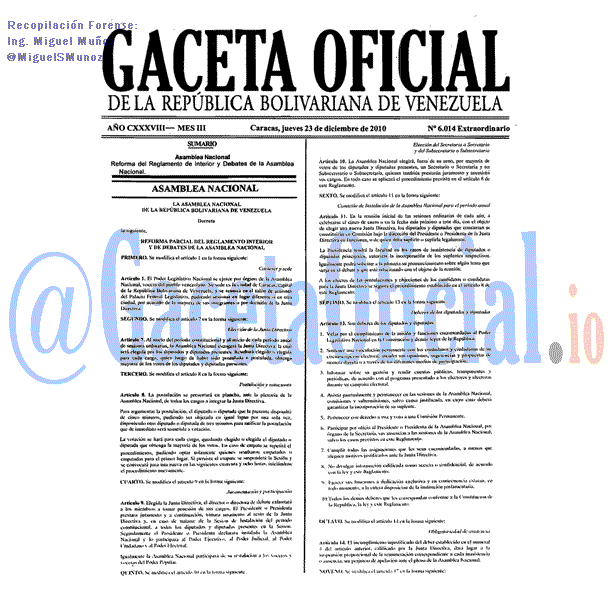 Gaceta Oficial 6014 del 23 Diciembre 2010