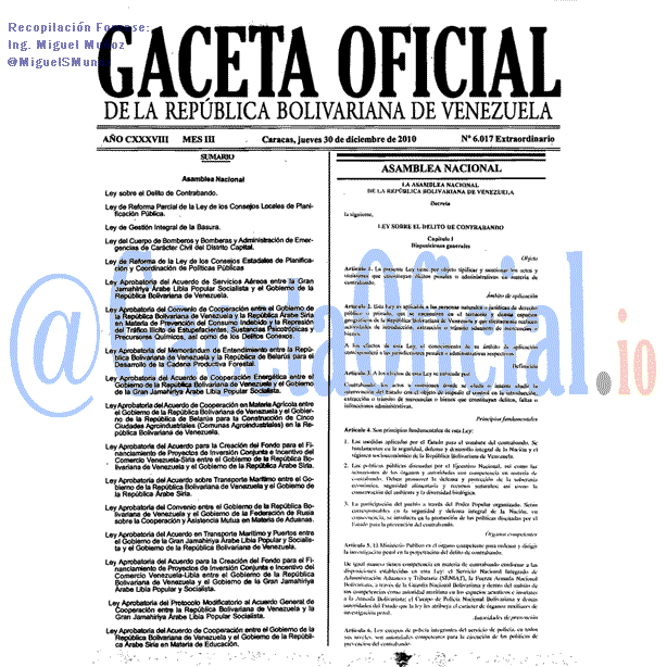 Gaceta Oficial 6017 del 30 Diciembre 2010