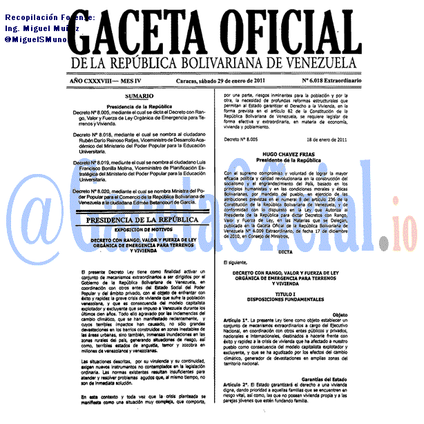 Gaceta Oficial 6018 del 29 Enero 2011
