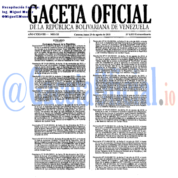Gaceta Oficial 6033 del 29 Agosto 2011