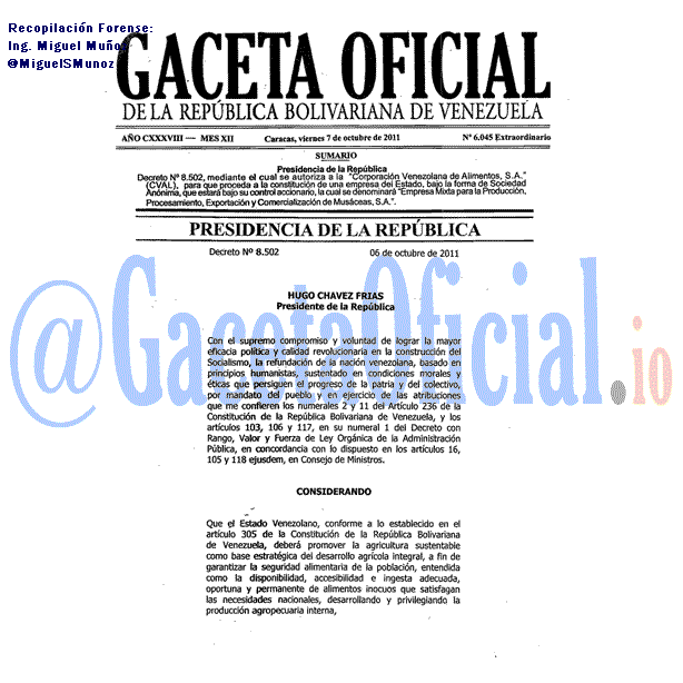 Gaceta Oficial 6045 del 7 Octubre 2011