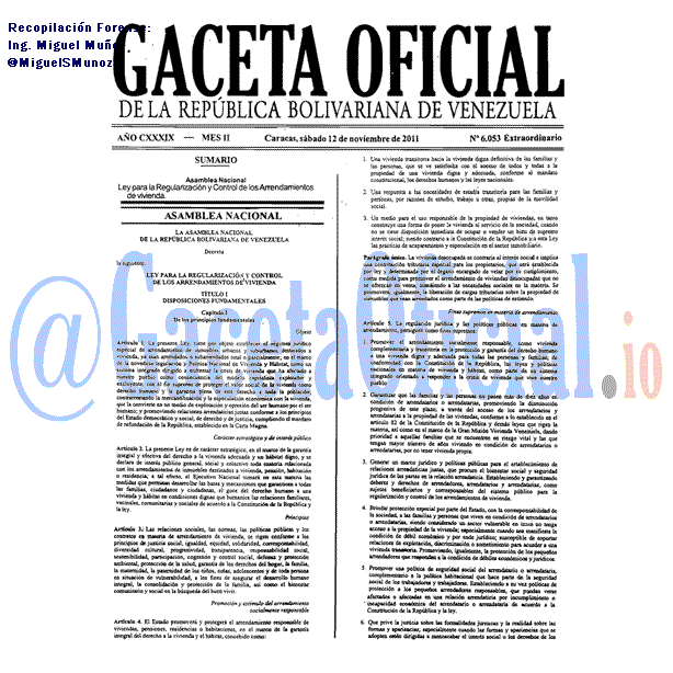 Gaceta Oficial 6053 del 12 Noviembre 2011