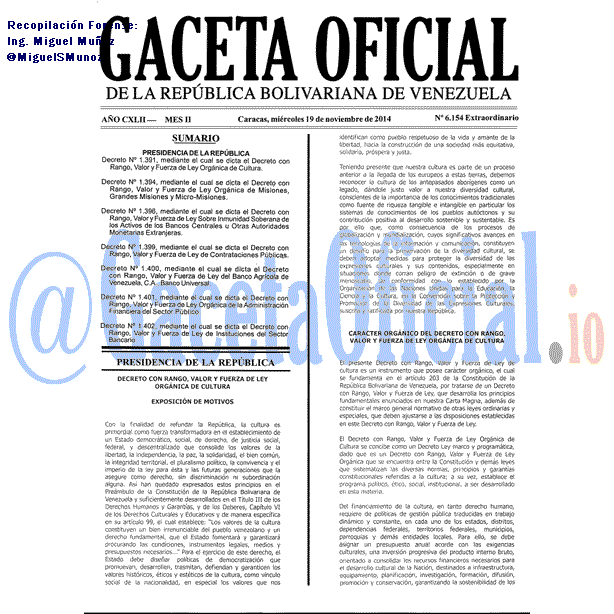 Venezuela Gaceta Oficial 6154 6154 del 19 Noviembre 2014 Gaceta Oficial, Gaceta 6154, Gaceta 6154 HD, Gaceta #6154, Gaceta Oficial Venezuela #6154