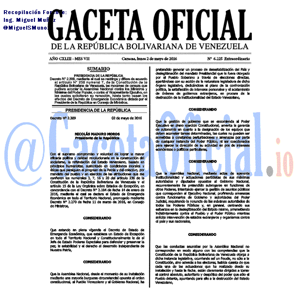 Gaceta Oficial 6225 del 2 mayo 2016