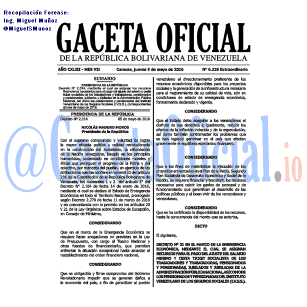 Gaceta Oficial 6226 del 5 mayo 2016