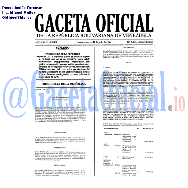 Gaceta Oficial 6236 del 12 julio 2016