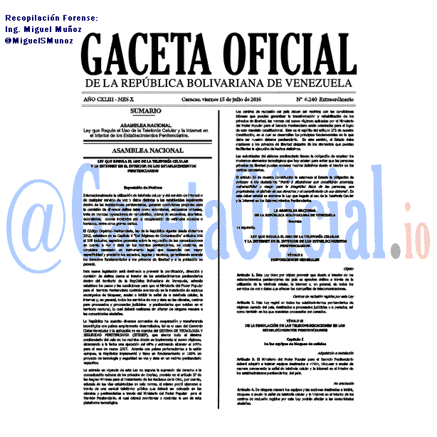 Gaceta Oficial 6240 del 15 julio 2016