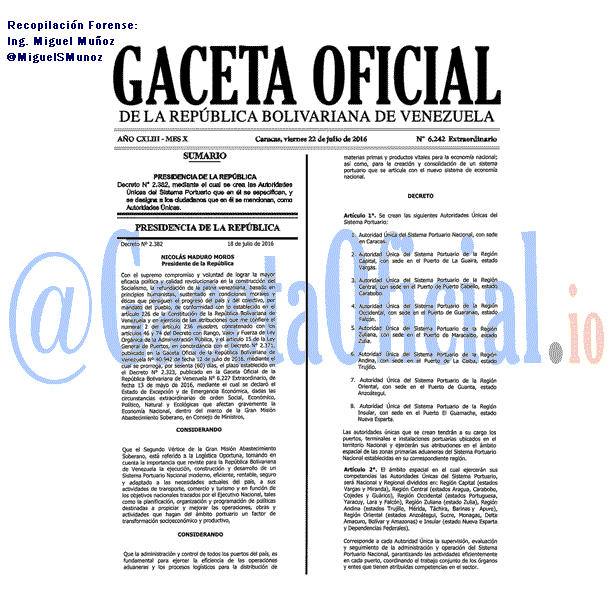 Gaceta Oficial 6242 del 22 julio 2016