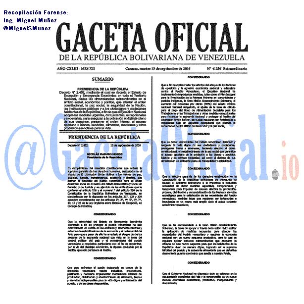 Gaceta Oficial 6256 del 13 septiembre 2016